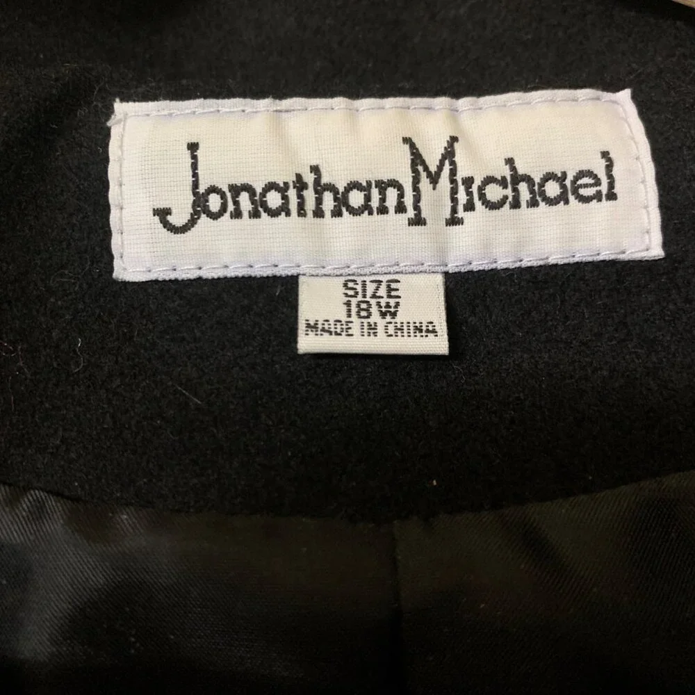 VTG Jonathan Michael Women's Black Wool Blend Long Coat Faux Fur Trim‎ Size 18W - Picture 2 of 15